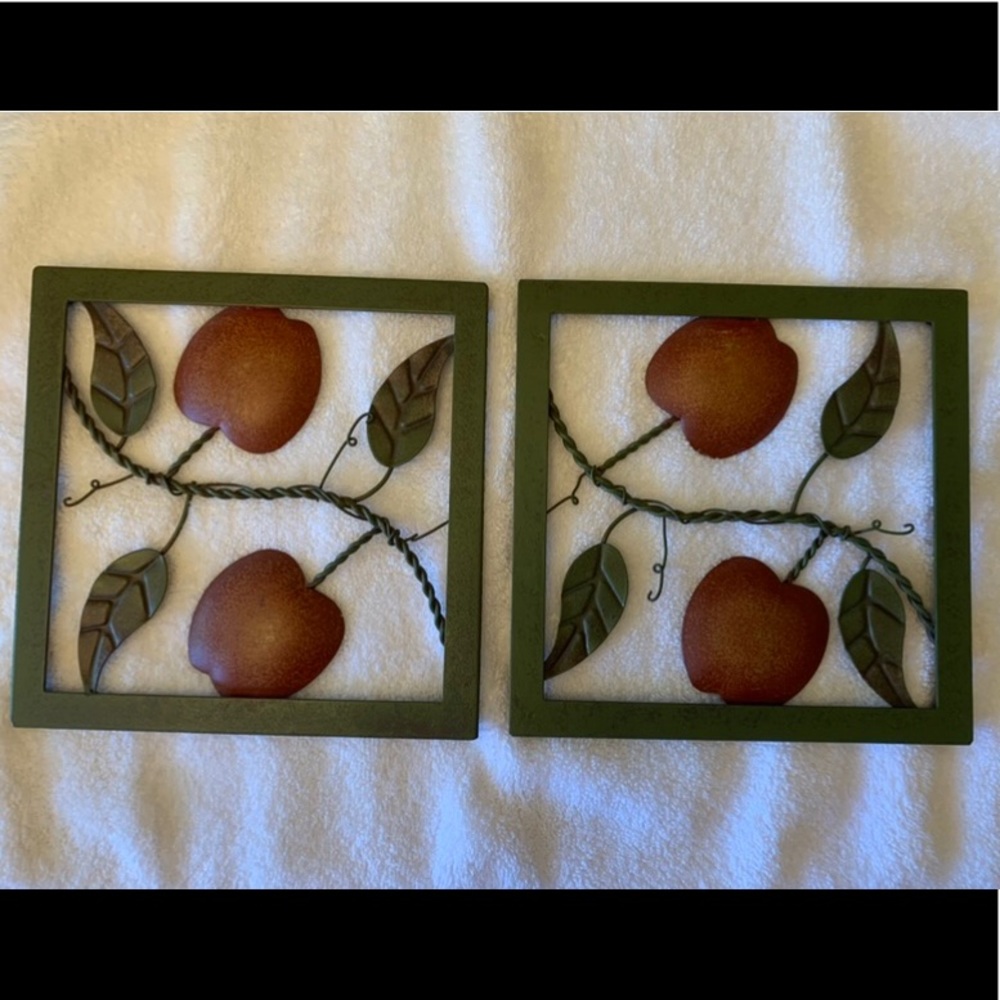 Set of Two (2) Metal Trivets With Apple Motif
